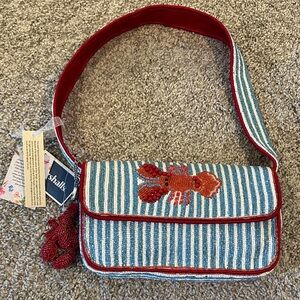 Beaded Lobster Stripe Crossbody Bag in Blue and Red